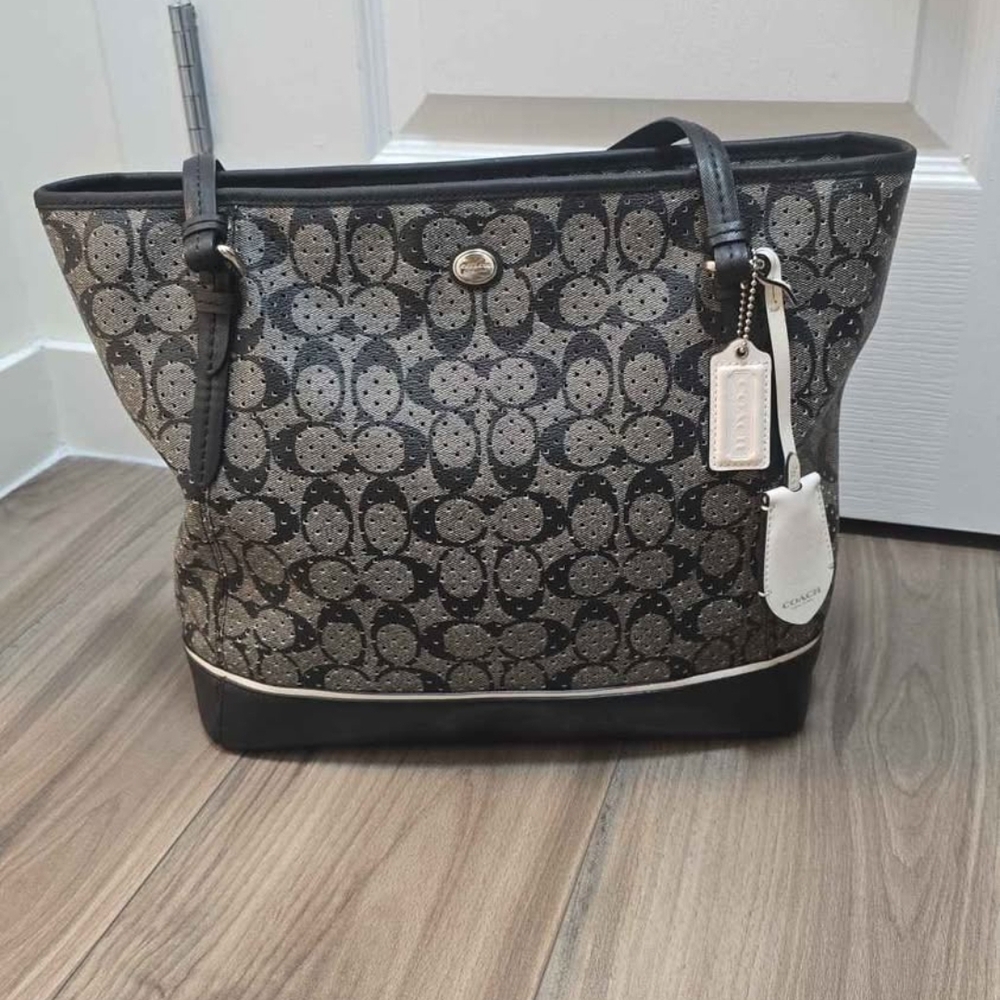 Coach Metallic Signature Tote Bag in Black and Silver